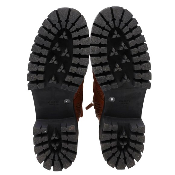 Gucci  Lace Up 60mm GG Matelasse Lux Nappa Leather Combat Boots Dark Brown 7183 - Picture 8 of 14